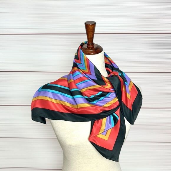 Baar & Beards Silk Square Scarf Colorful Striped Hand Rolled 30x30” - Picture 4 of 9